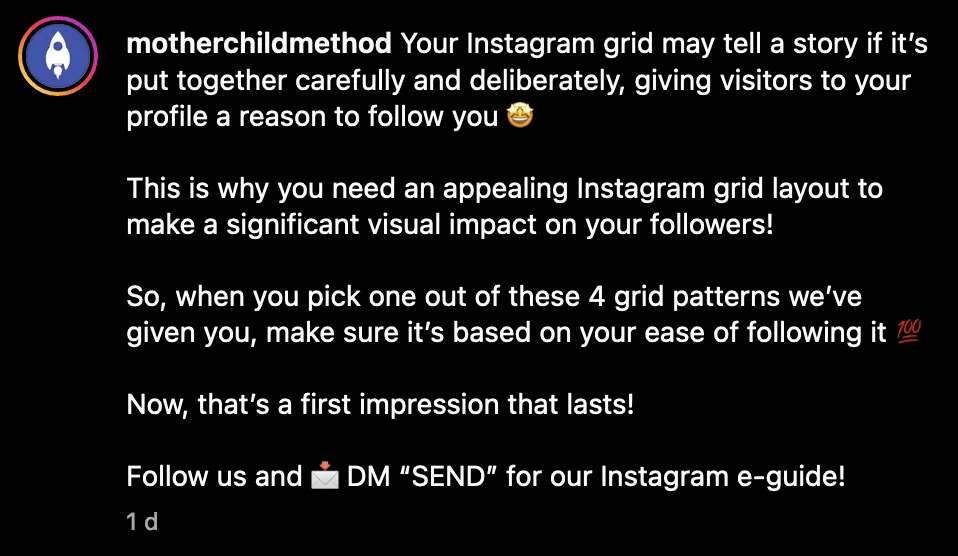 An Instagram caption using emojis to break up the text and add personality