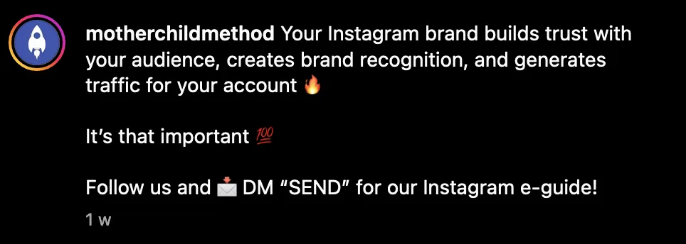A short, scannable Instagram caption that opens with a strong hook line