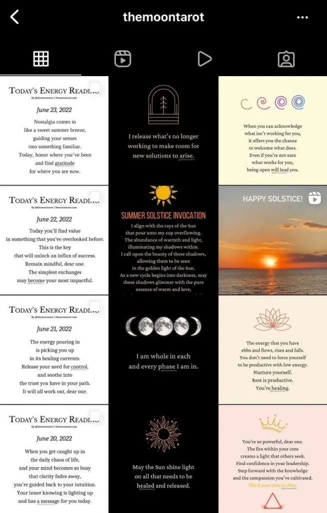 A lines Instagram grid arranged into vertical columns