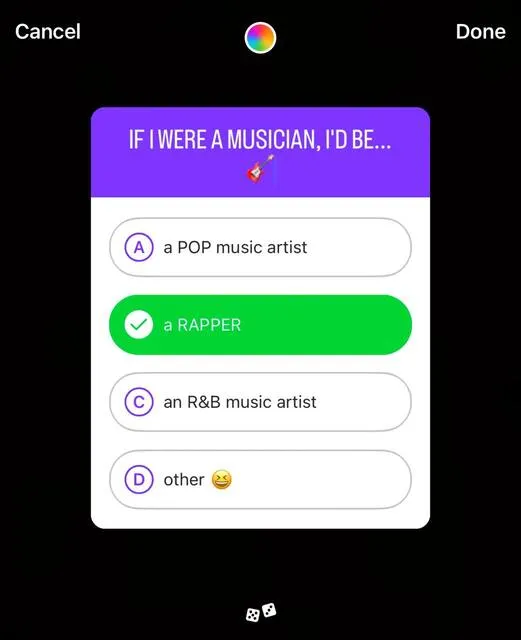 Instagram quiz sticker revealing the correct answer